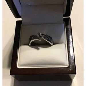 Silver Etched Angel Wing Split Band Ring Sz 8